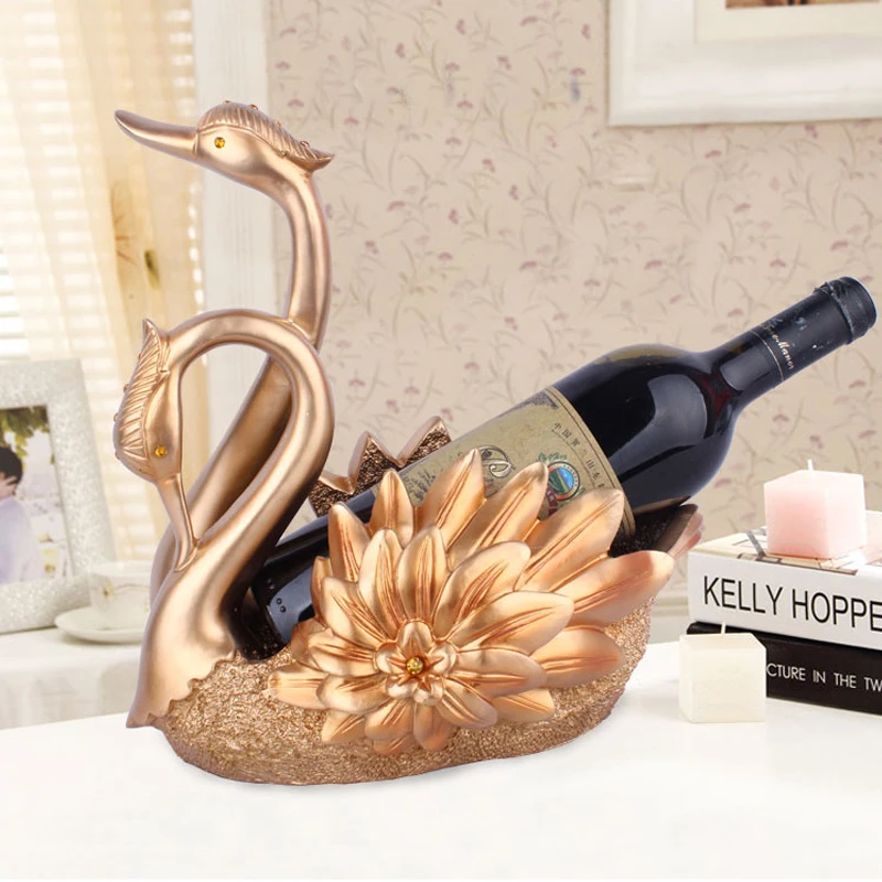 

Couple Swan Wine Rack Crafts Ornaments Home Decor Wine Holder Figurines Resin Artesanato Wedding Festival Decoration Accessories