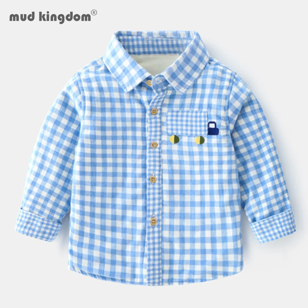 

Mudkingdom Toddler Boys Shirts Long Sleeve Plaid Warm Shirt Autumn Winter Fleece Lined Casual Cotton Tops for Kids Clothes