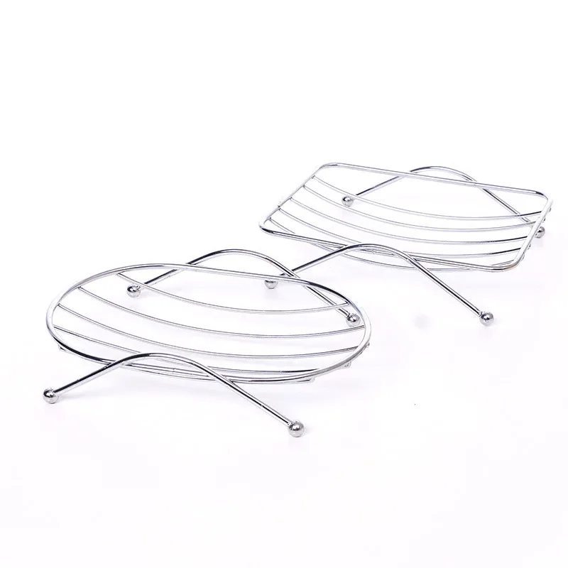

1 Piece Fashion Brief Stainless Steel Bathroom Round Soap Dishes Box Holder Tray Silver Round Square Shape