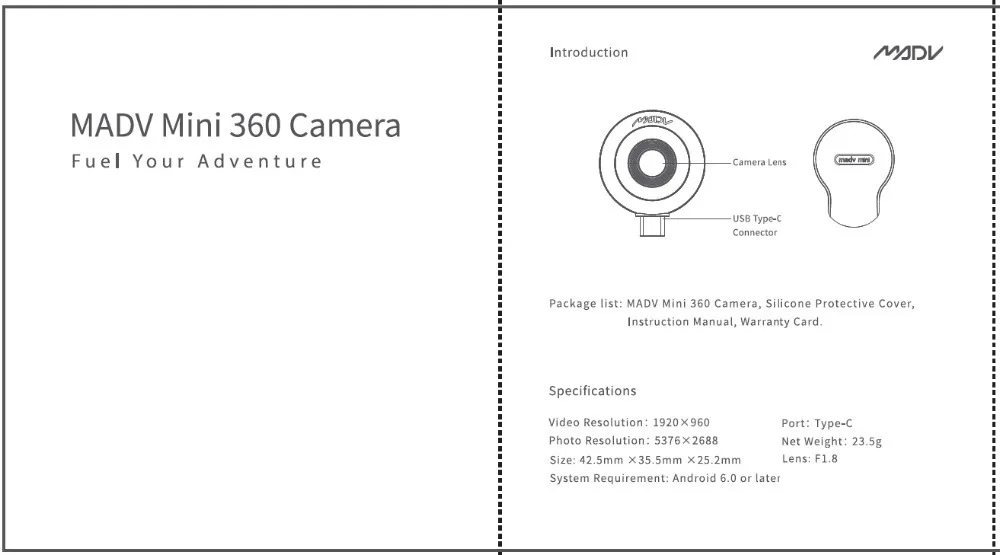 Xiaomi Madv Mini 13mp Cmos сенсор 360 градусов панорамная камера Vr для huawei Android Smart Mobile Poco Phone Pocophone F1 type C