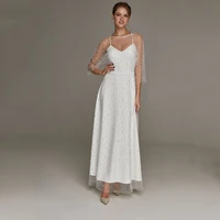 simple beading ankle length wedding dress for bride civil elegant bridal party gown thin straps a line backless illusion back