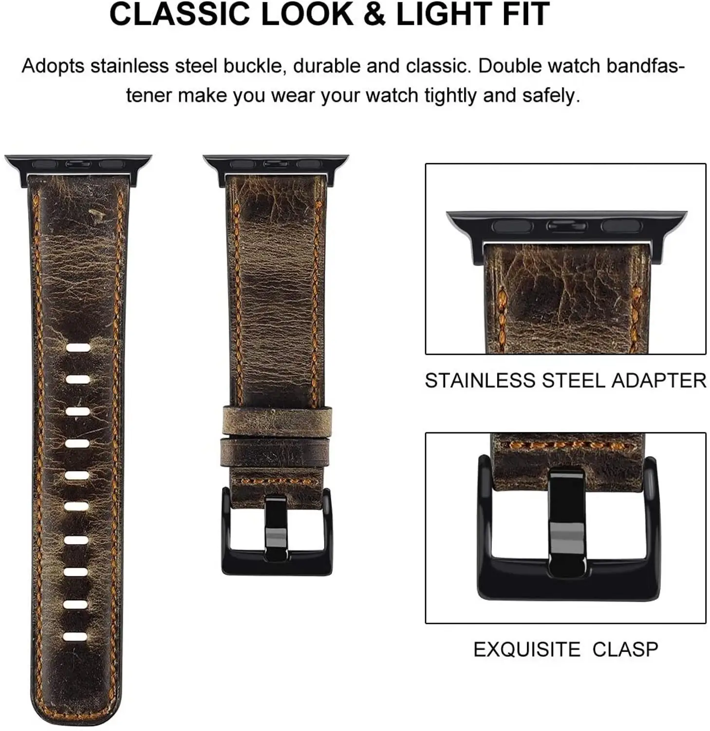 Leather strap For Apple watch band 44mm 41mm 45mm 40mm 42mm 38mm Retro Cow watchband bracelet iWatch  series 7 3 4 5 se 6