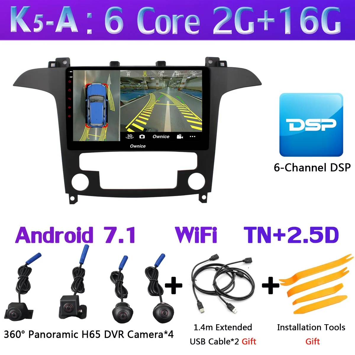 360 ° панорамная 4 × камера 4G LTE 4G+ 64G Android 9,0 Автомобильная Мультимедийная радио для Ford S-Max S Max 2007 2008 gps навигация DSP CarPlay - Цвет: K5-A
