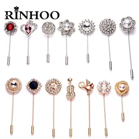 rinhoo vintage crystal flower suit brooches pin simple letters butterfly crown round leaf long needle lapel pins wedding jewelry