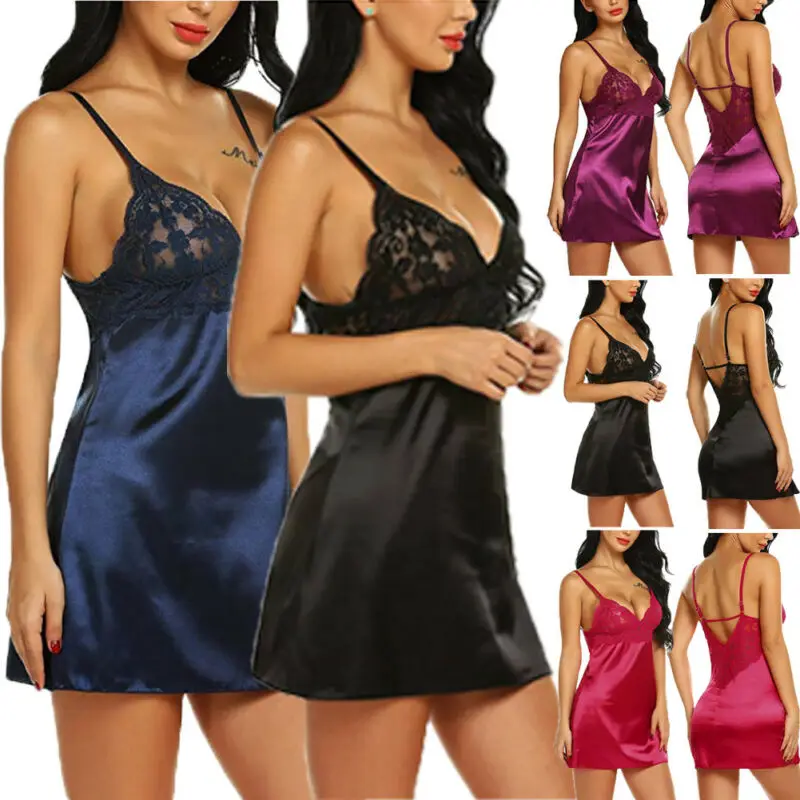 

Women Fashion Sexy-Lingerie Sleepwear Satin Silk Babydoll Lace Nightwear Pajamas Set bikini Cover Up Beachwear