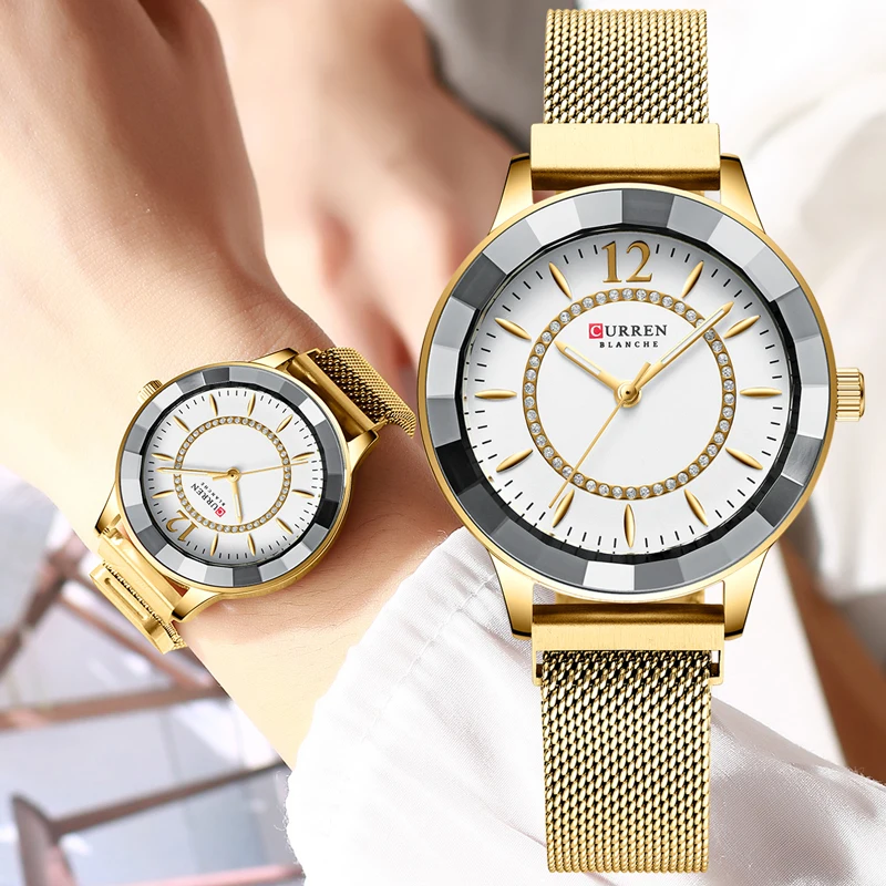 Женские часы 2019 известный бренд Curren Модные элегантные женские золотые наручные