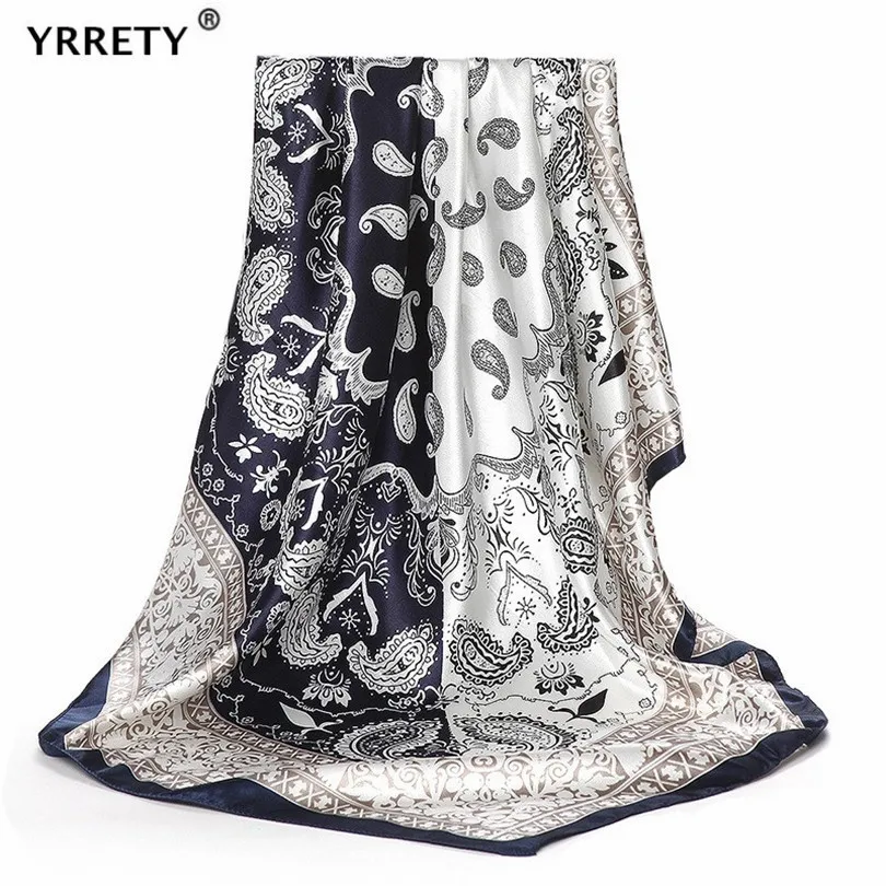 

YRRETY New Women Multifunction Silk Scarf Cashew Flowers Printed Casual Satin Small Square Wraps Shawl Spring Autumn Bandanas