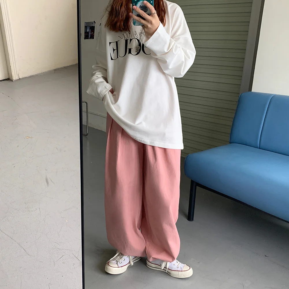 Брюки женские повседневные с широкими штанинами свободные штаны вертикальными в