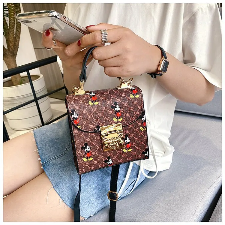 

New Women Fashion Circular Shoulder Bags Cartoon Mickey Famous Crossbody Bag Female Brand Handbag Ladies Small Square Bags