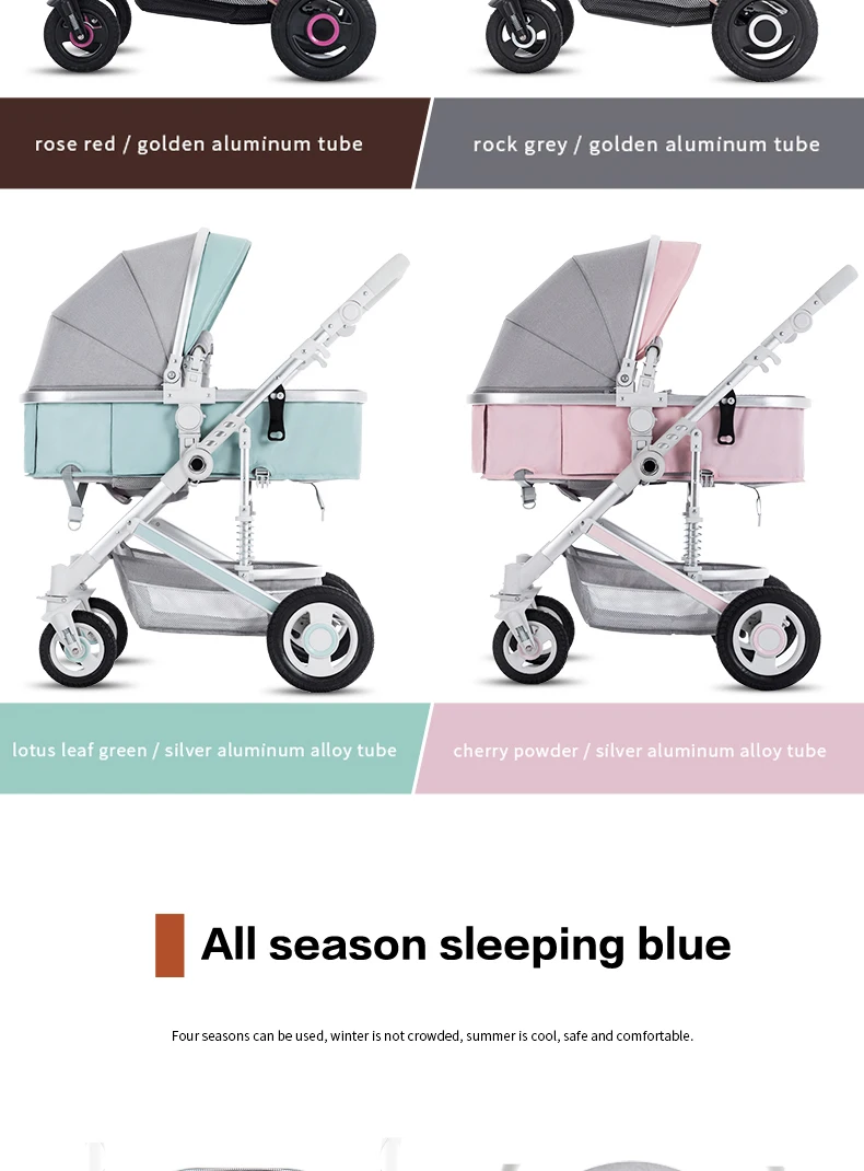 BETSOCCI high view baby stroller bidirectional reclinable baby wheelchair baby four-wheeled wheelbarrow