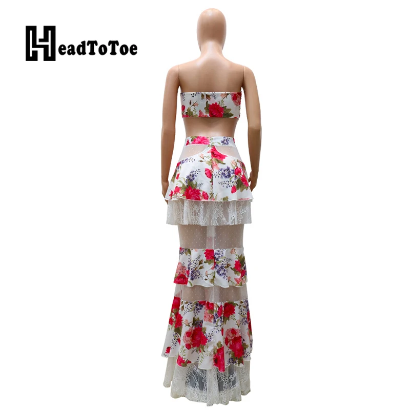 

Floral Print Lace Perspective Fashion Party Dresses for Women Sleeveless Floor Length Dress Women