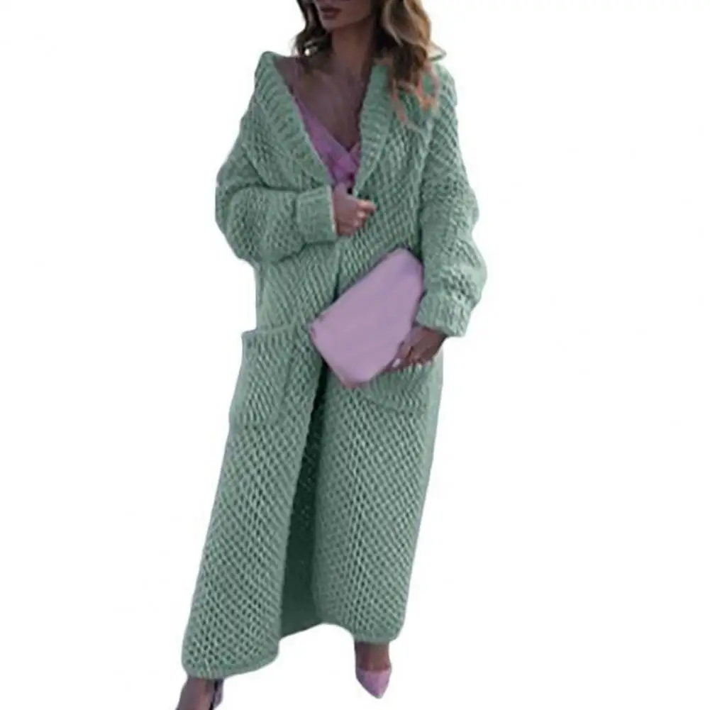 

Women Long Cardigan Popular Top Solid Color Solid Color Pockets Knitted Coat for Party Knitted Jacket Sweater Coat