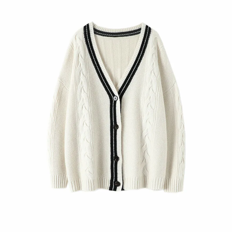 Женский кашемировый кардиган с v-образным вырезом и длинным рукавом |