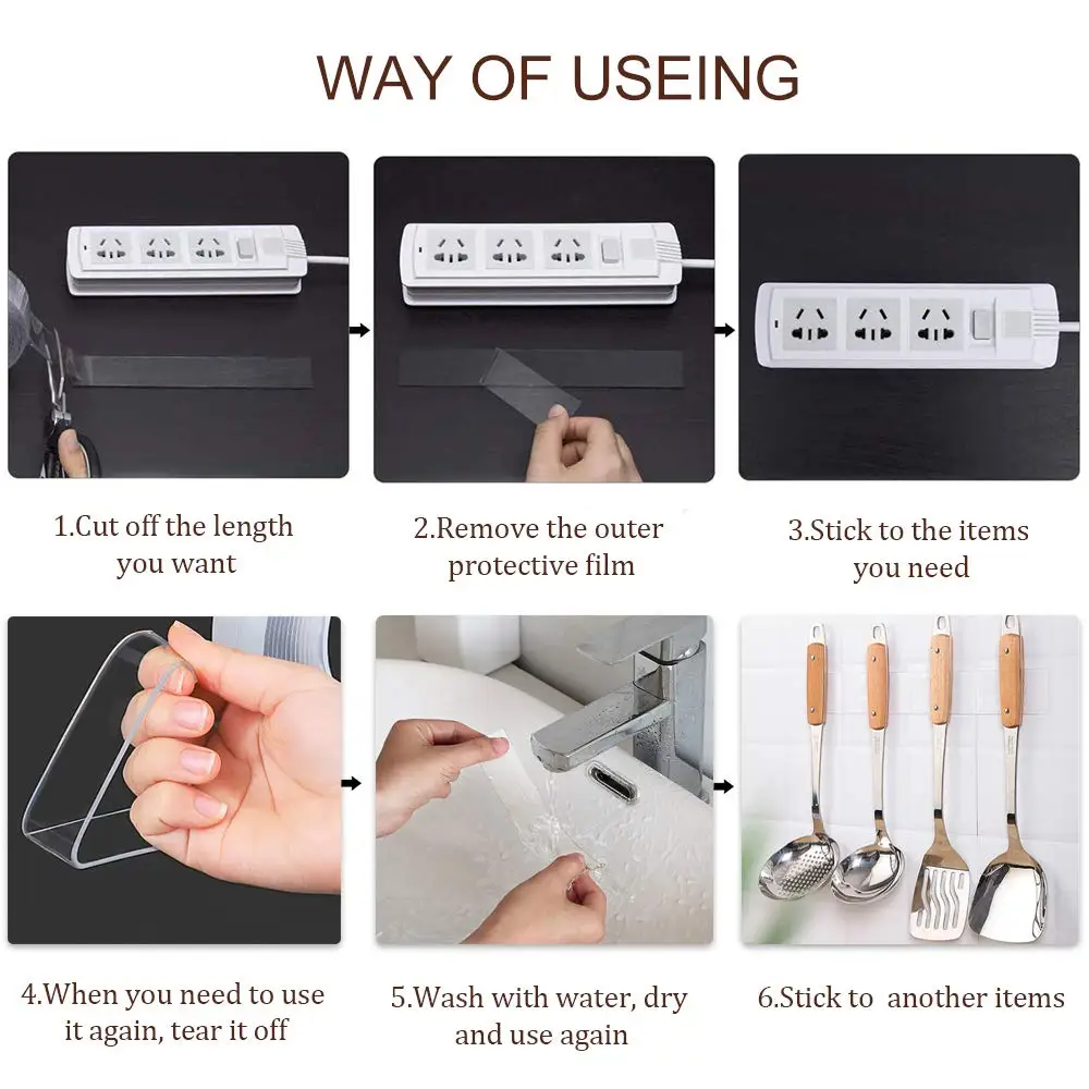 Нано-лента Двусторонняя прозрачная не оставляющая следов многоразовая