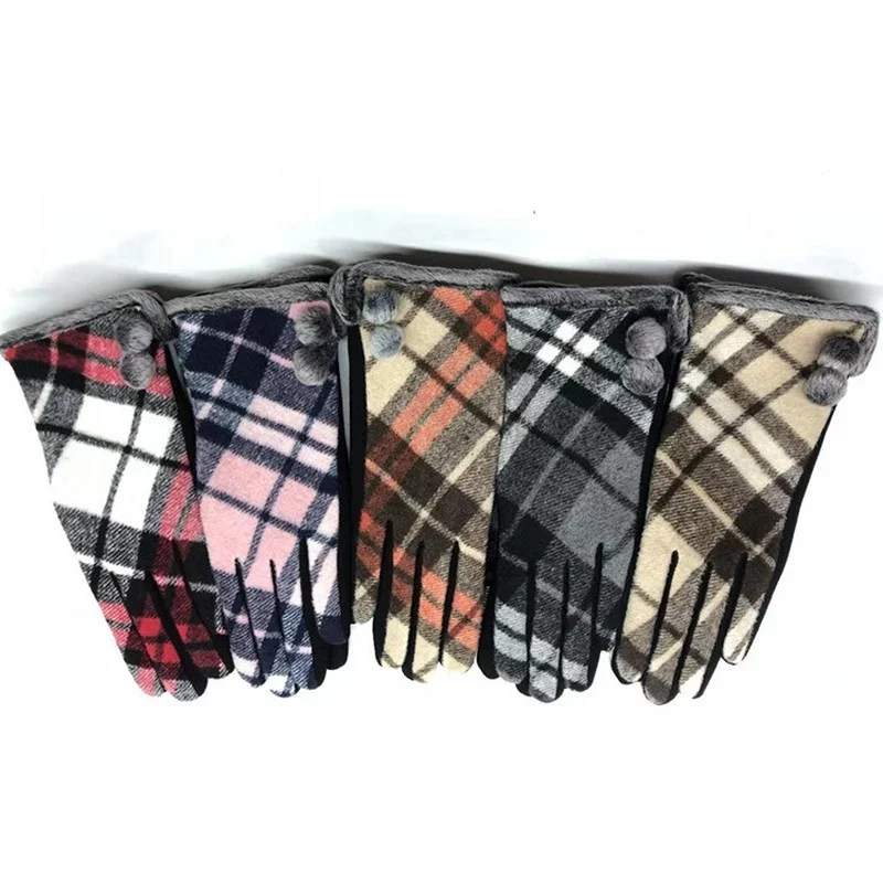 

Autumn and Winter New Woolen Scottish Asymmetric Plaid Fashion Foreign Trade Warm Gloves Cold-Proof Riding Gloves