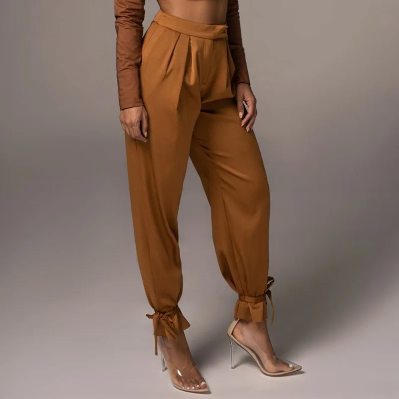 

Casual High Waist Brown Harem Pants Women Summer Spring Black Ladies Office Trousers Zipper Pocket Female Street Pants 2021
