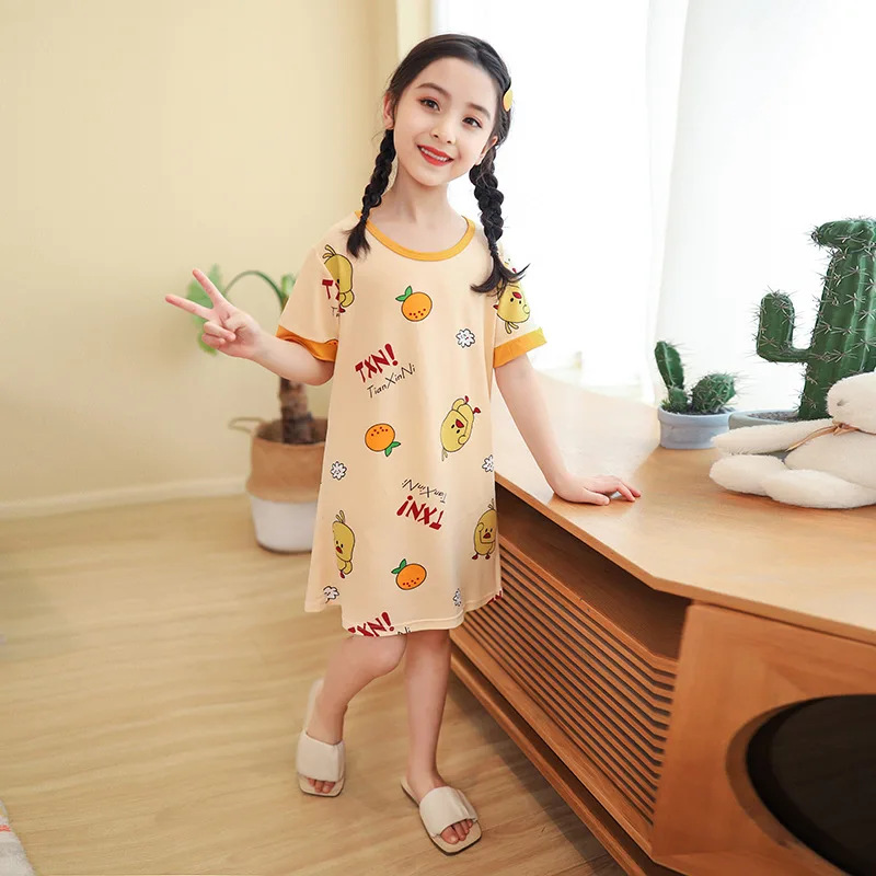 

Cartoons Cotton Nightdress Little Teen Girl Pajamas Dresses Children Cartoon Summer Nightgown Home Clothes Kids Sleepwear Geceli