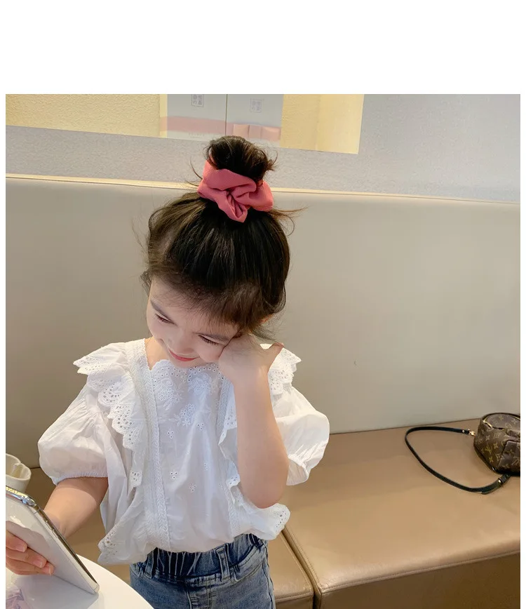 Детская кружевная рубашка хлопковая с коротким рукавом для девочек весна 2021 |