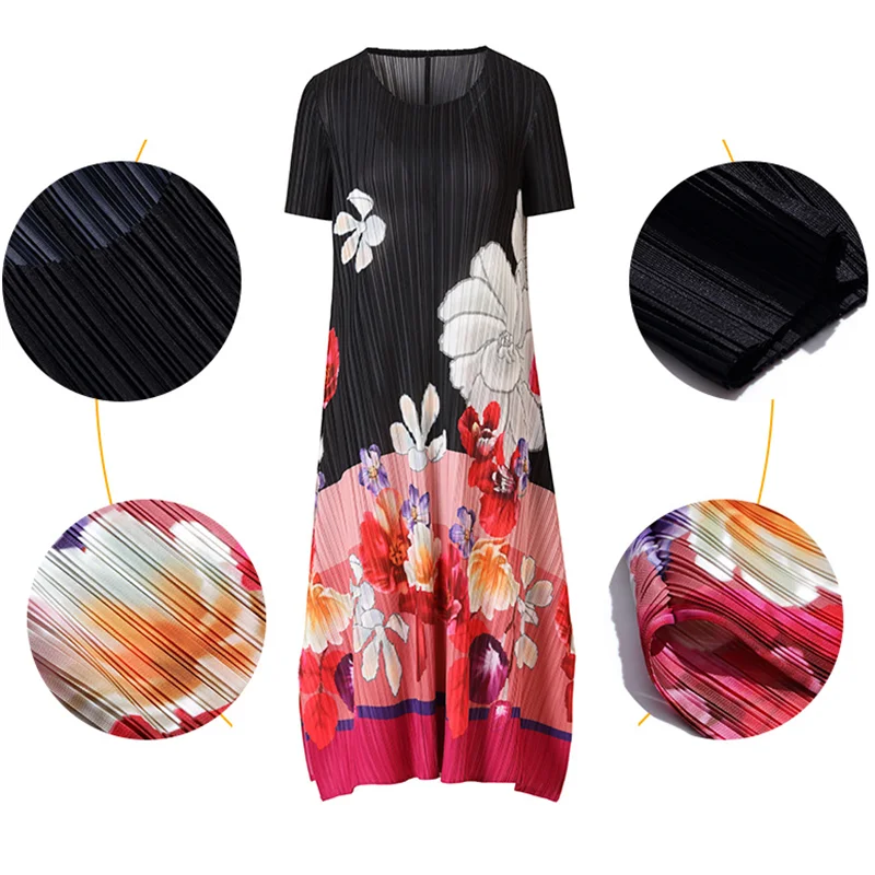 

Mrs. Miyake's wide and too big size dress 2021 summer new style women's loose fashion large size printing fat mm dress women