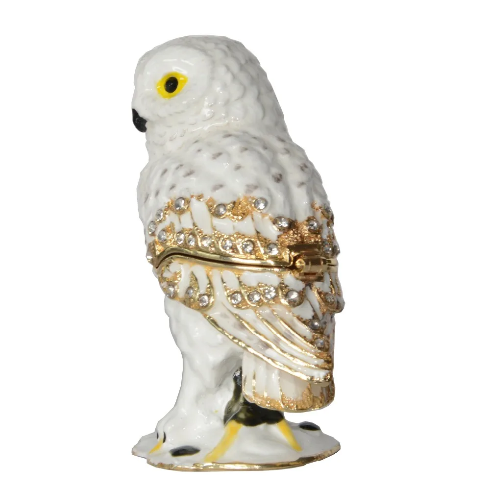 Сова на ветке украшенная драгоценными камнями металлическая шкатулка для