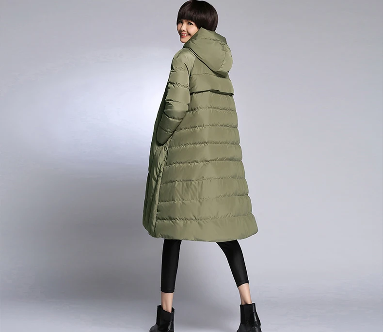 Женские зимние толстые пуховые пальто черного темно синего армейского зеленого