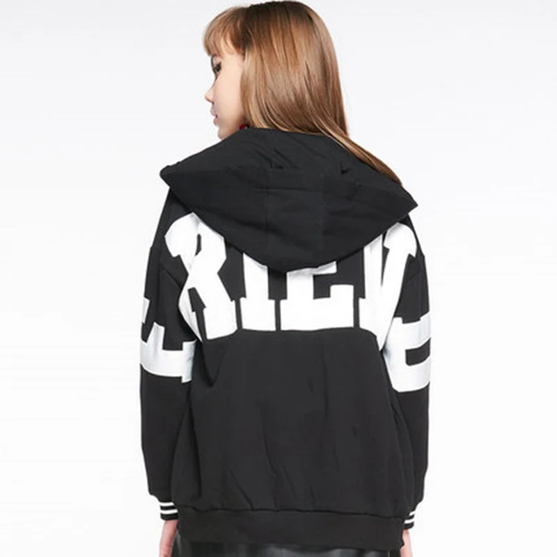 

Letter Autumn New Women Spring Prints Zipper Drop-Shoulder Sleeve Hooded Outerwear Loose Casual Comfortable Harajuku Coats ZX823