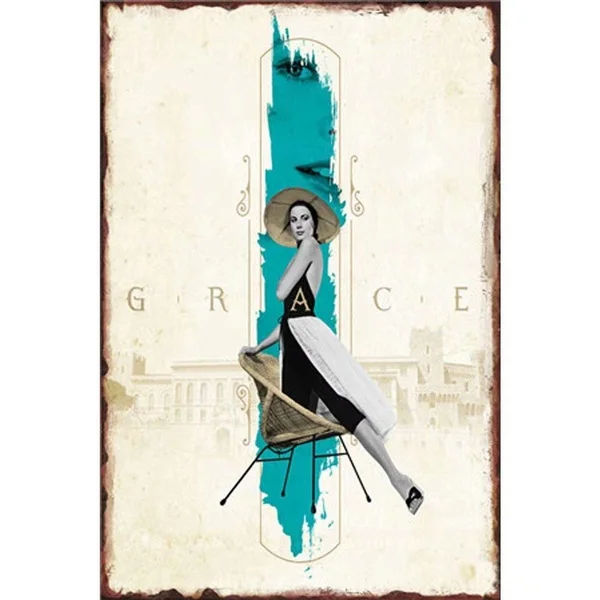 

Grace Lady Ретро жестяной знак Ностальгический орнамент, металлический плакат для гаража, арт-деко, бара, кафе, магазина