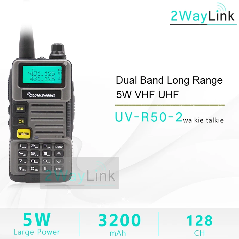 QuanSheng иди и болтай Walkie Talkie “иди UV R50 2 UHF VHF 5 Вт двусторонней радиосвязи 3200 мА/ч