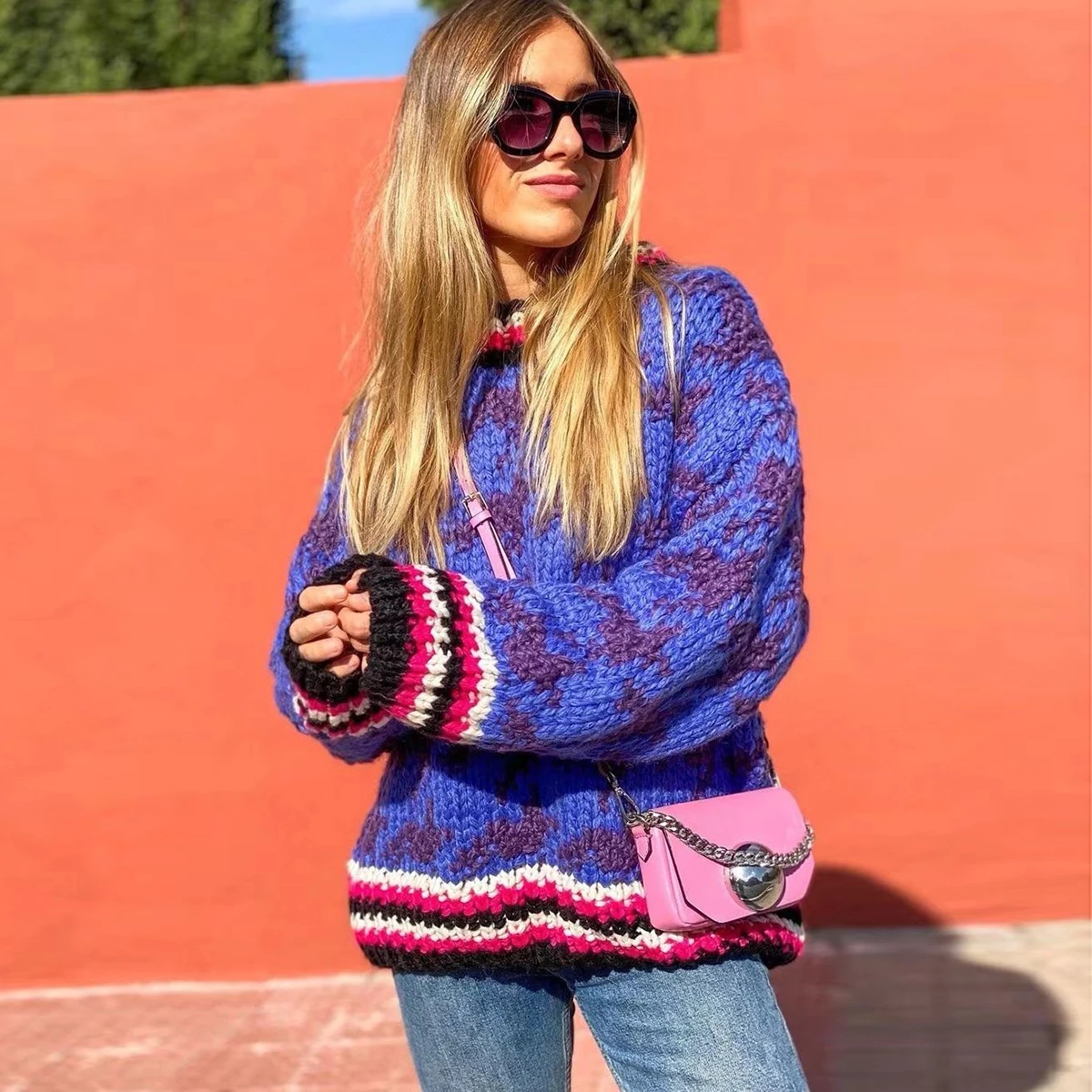 

Jastie/Зимний женский вязаный пуловер с вышивкой, расшитый цвет, свободный свитер с длинным рукавом, богемные Модные Винтажные Топы