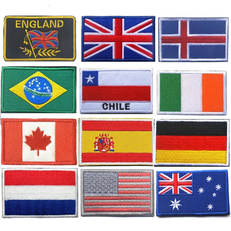 

World Flags Patches for Clothes DIY Stripes Iron on American Appliques Clothing Stickers Embroidery Russia Badges for Backpack
