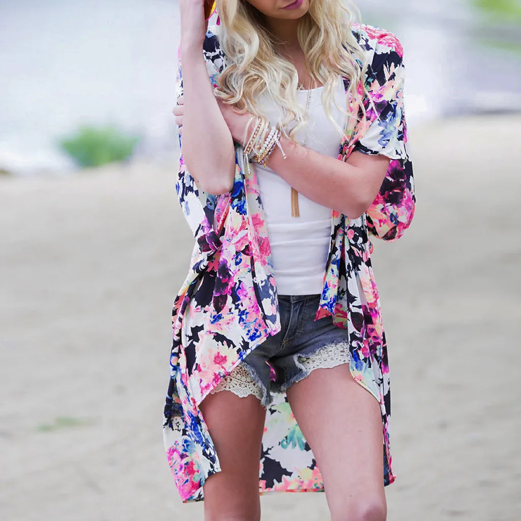 Летняя Пляжная мода 2020 женский кардиган с коротким рукавом и принтом блуза топы
