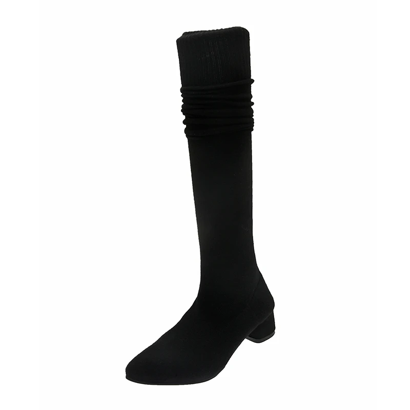 

2021 Stretch Women's Boots Fashion Knee High Boots Faux Suede High Heels Autumn Winter Plush Woman Shoes