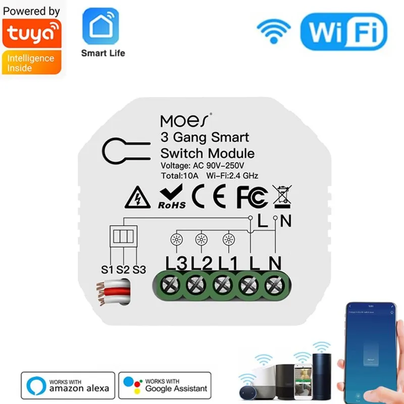 

Смарт-выключатель Tuya, Wi-Fi, 10 А, светильник клавиши, 1/2 путей
