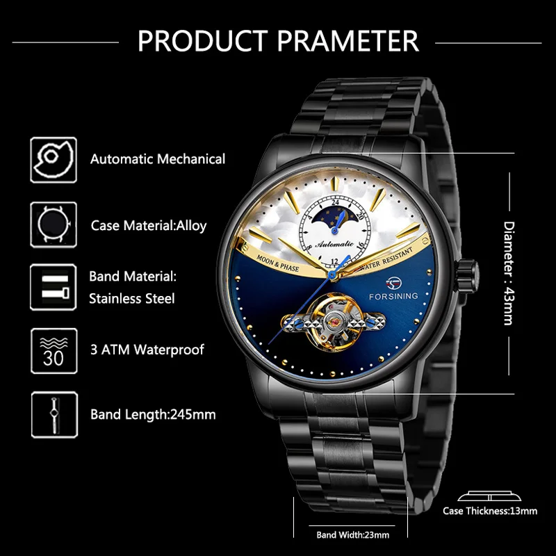 FORSINING автоматические механические мужские наручные часы военные спортивные