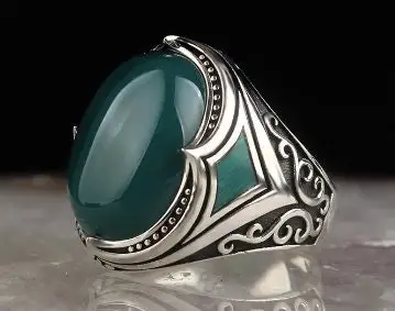 

Sterling Silver Man Ring Natural Stone(Agate) Ottoman Silver,Handmade 925k Made in Turkey Outstanding Gift