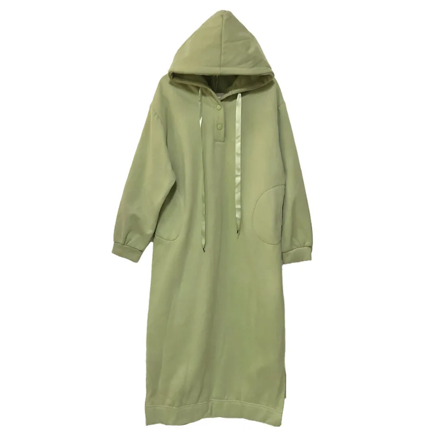 [EWQ] одноцветная длинная свободная толстовка с пряжкой на пуговицах 2019 осень зима