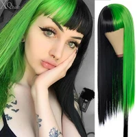green and black wigs long straight hair cosplay wig two color gradient color synthetic hair for women wigs for parties