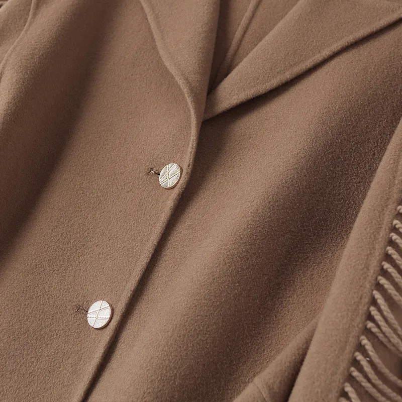 

2020 Autumn And Winter New Handmade Coat 100% Wool Solid Color Single Breasted Short Fashion Tassel Long Sleeve Coat Female C115