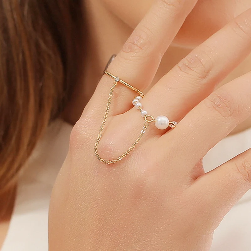 

Ins Style Simple One-piece Pearl Ring French Retro Long Chain Ring Korean Sweet Geometric Jewelry Hot Sale Drop Ship