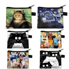 Мини-кошелек для девочек с милым рисунком кошки, дамские сумочки для наушников, новый кошелек с губной помадой для кредитных карт, детский Подарочный кошелек для девочек