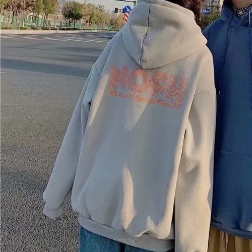

Lovers hoodie autumn and winter fleece print hooded coat Korean version of loose lazy style student class clothes