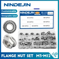 nindejin 192pcs hexagon flange nuts assortment kit m3 m4 m5 m6 m8 m10 m12 304 stainless steel metric flange nuts set din6923