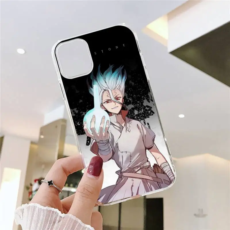 

anime Dr.STONE Phone Case Transparent for iPhone 6 7 8 11 12 s mini pro X XS XR MAX Plus SE cover funda