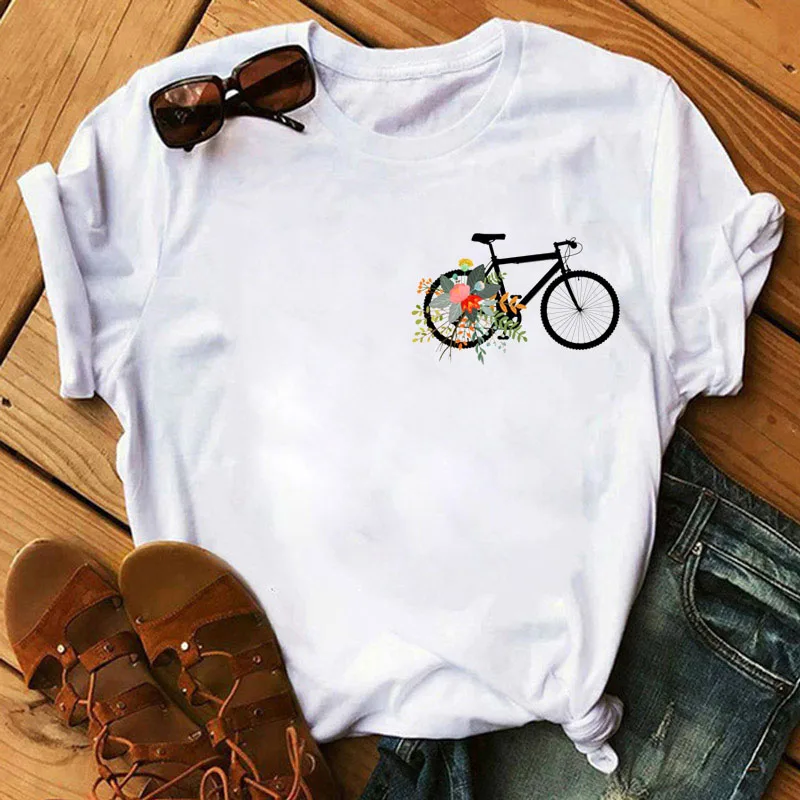 

New Funny Women T Shirt Cool Avocado Bicycle Printed Tops Female Cute Graphic Tee Shirts Women Summer Short Sleeve T-shirt