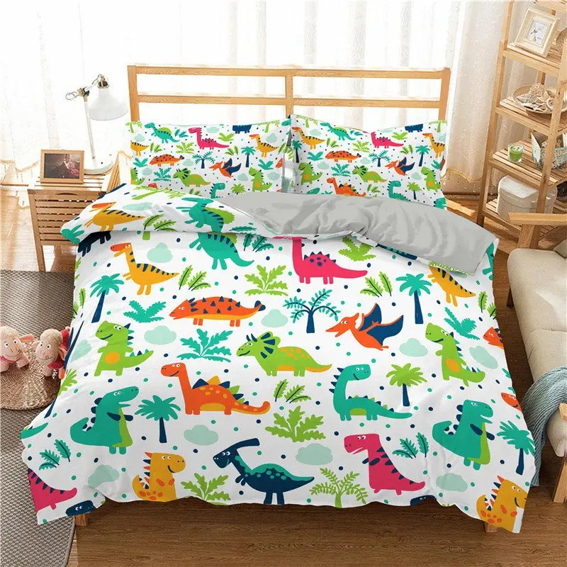Hot Selling 3d Dinosaur Family Bedding Set For Kids Cartoon Printed Bed Cover Single Boys Duvet Size Bedclothes | Дом и сад