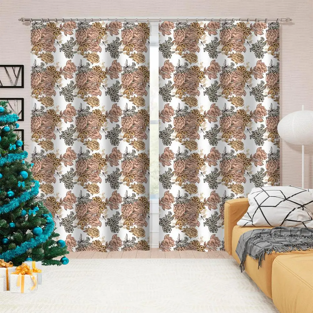 

fashion flower curtains 2Pcs/Set window curtains for living room bedroom blackout curtains