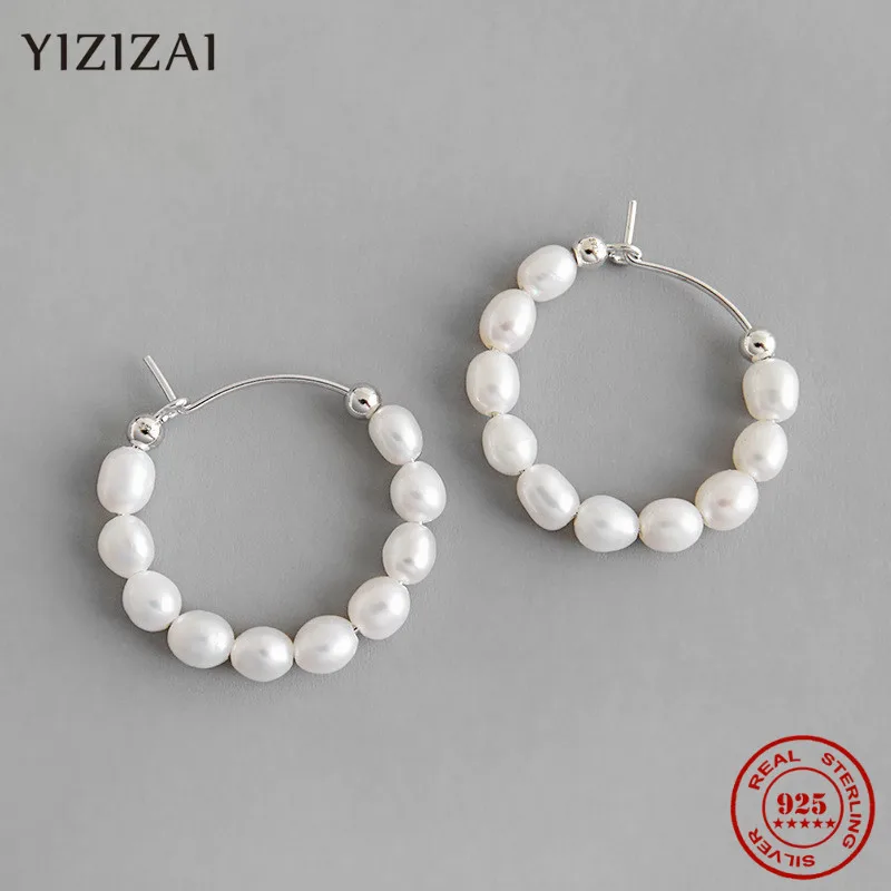 

YIZIZAI 100% 925 Sterling Silver Baroque Original Design Pearl Fashion Personality Large Circle Pendant Earrings Wild Jewelry