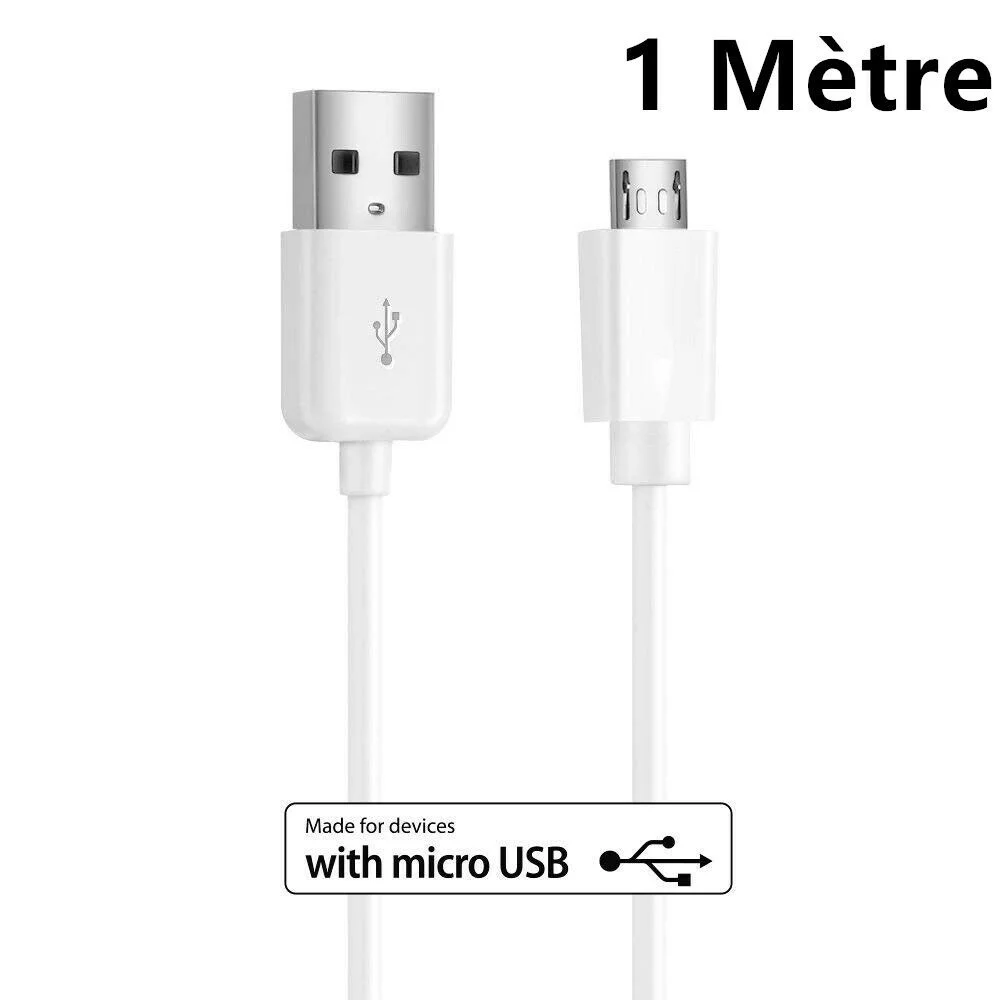 

Cble Chargeur Micro USB pour For samsung A10 A3/A5/A7 S6 S7 J4/J5/J6 BLANC 1m/2m