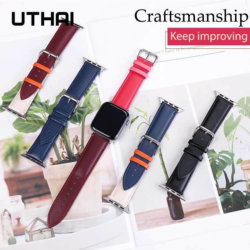 UTHAI P58 Ремешки для наручных часов кожаный ремешок Apple подходит iWatch 1/2/3/4/5