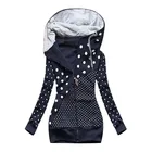 Женская толстовка с капюшоном, модная повседневная винтажная Толстовка в горошек с длинным рукавом, Женская куртка размера плюс, тонкая Длинная Верхняя одежда на молнии